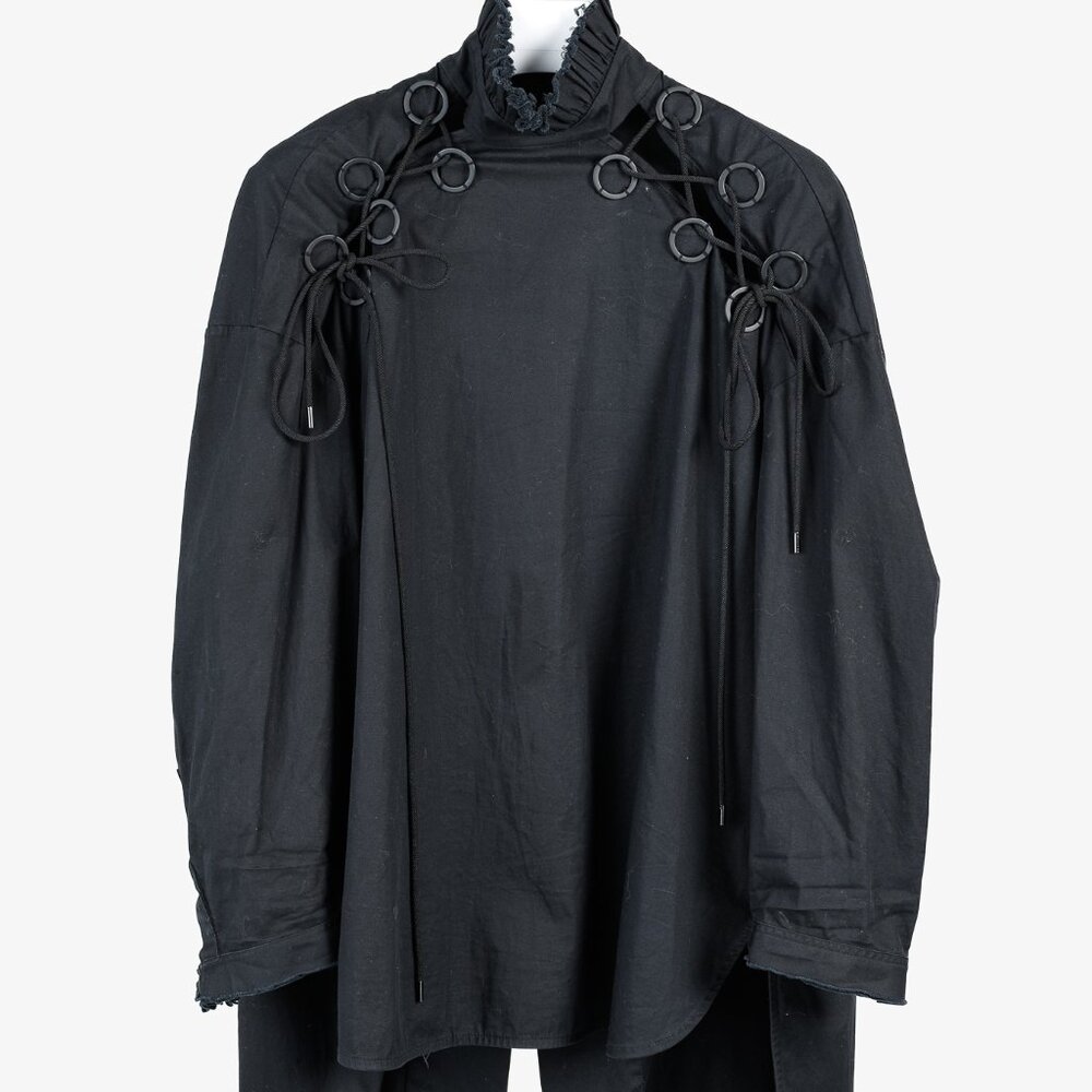 Ellery Rail Road Black Cotton Oversized Lace-Up Shirt - Picture 2 of 16